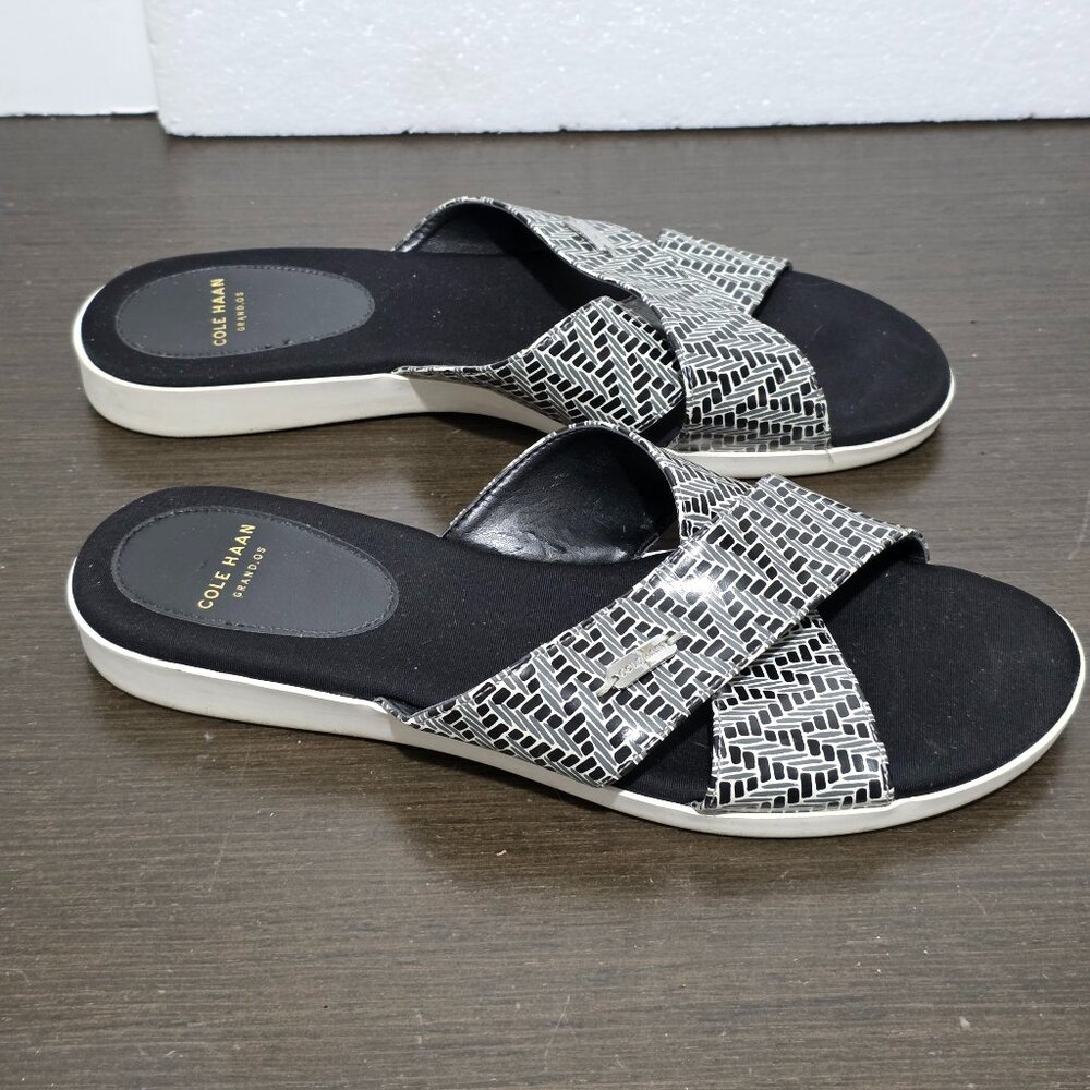 Cole Haan Gray Black Leather Women's Slides Sandals Logo 7B